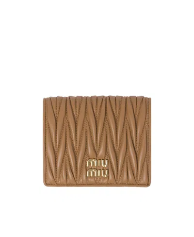 Miu Miu Small Matelassé Nappa Leather Wallet In Brown