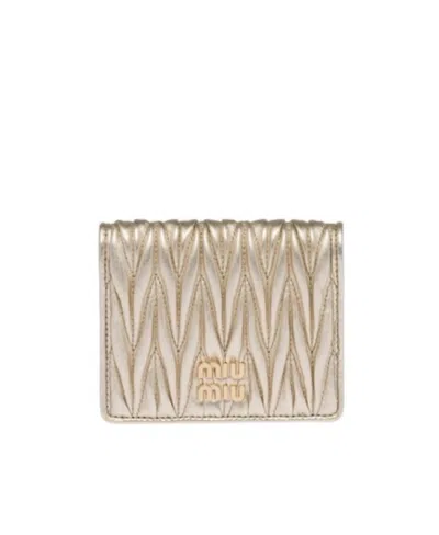 Miu Miu Small Matelassé Nappa Leather Wallet In Nude