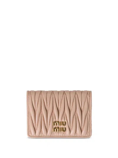 Miu Miu Logo-plaque Matelassé-effect Wallet In Pattern