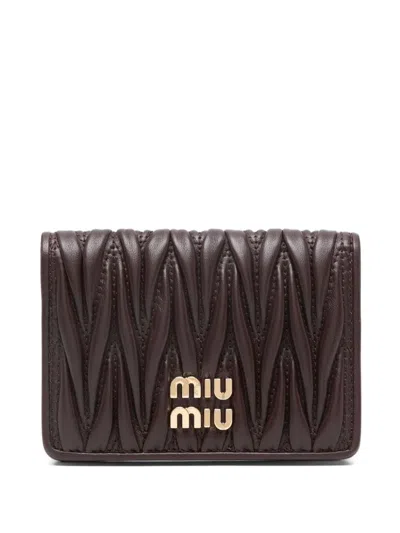 Miu Miu Logo-plaque Matelassé-effect Wallet In Radica