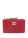 Miu Miu Logo-plaque  Matelasse Leather Wallet In Red