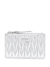 Miu Miu Quilted Lambskin Metallic Padded Card Holder In Silver