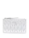 Miu Miu Quilted Lambskin Metallic Padded Card Holder In Silver