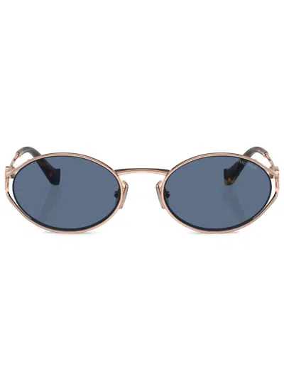 Miu Miu Womens Pink Mu 52ys Round-frame Branded-arm Metal Sunglasses In Dark Blue