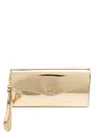 Miu Miu Logo-plaque Patent-finish Wallet In Gold