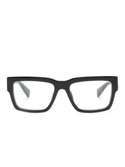 Miu Miu Logo-plaque Rectangle-frame Glasses In 1ab1o1 Black