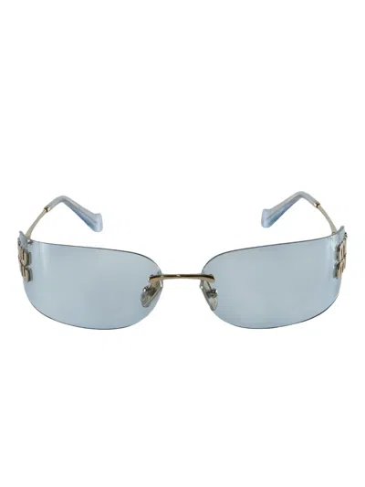 Miu Miu Logo-plaque Rimless Sunglasses In Blue