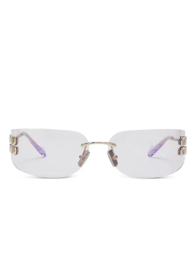 Miu Miu Logo-plaque Rimless Sunglasses In Gold