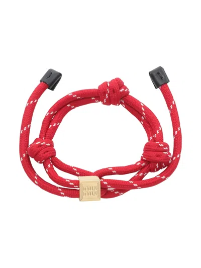 Pre-owned Miu Miu Logo-plaque Rope Bracelet In Red