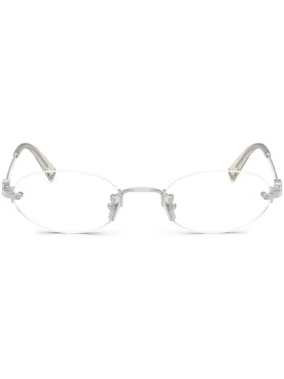 Miu Miu Runde Brille Mit Logo-schild In Silber
