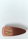 Miu Miu Logo Plaque Satin Hair Clip In Brown