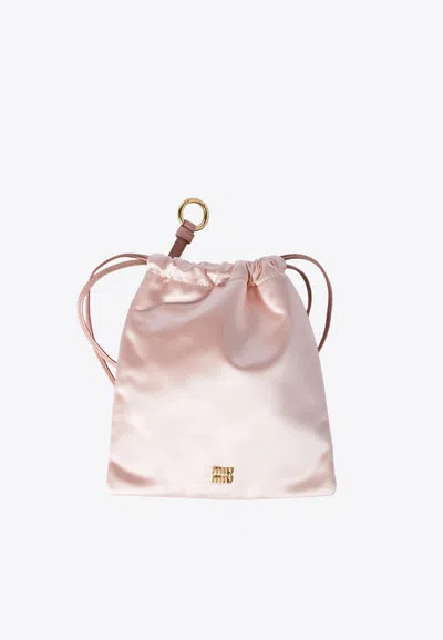 Miu Miu Logo Plaque Satin Pouch Bag In Pink