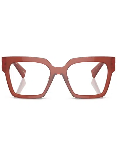 Miu Miu Logo-plaque Square-frame Glasses In Rot
