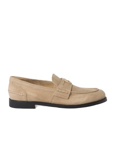 Miu Miu Logo-plaque Suede Loafers In Nude