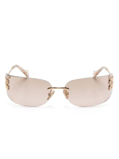 Miu Miu Logo-plaque Sunglasses In Gold