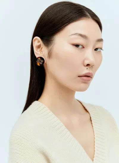 Miu Miu Logo Plaque Tortoiseshell Earrings In Brown