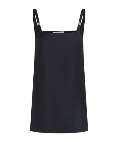 Miu Miu Logo-plaque Virgin Wool Minidress In Black