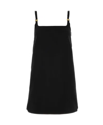 Miu Miu Logo-plaque Wool Minidress In Blue