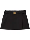 Miu Miu Logo-plaque Wool Miniskirt In Black