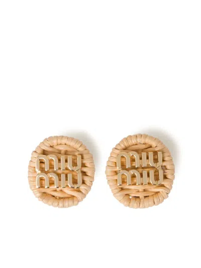 Miu Miu Logo-plaque Woven Clip-on Earrings In 中性色