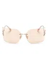 Miu Miu Logo-plaque Wraparound-frame Sunglasses In Gold