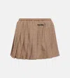 Miu Miu Logo Pleated Checked Cotton Miniskirt In Multicoloured