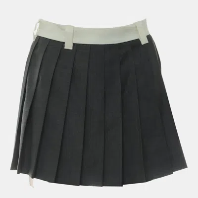 Pre-owned Miu Miu Logo Pleated Skirt It 40 In Gray