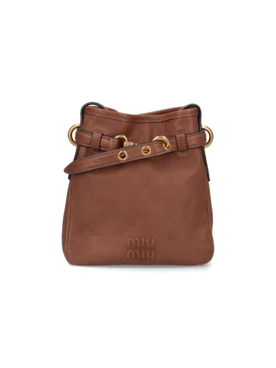 Miu Miu Logo Pouch In Brown