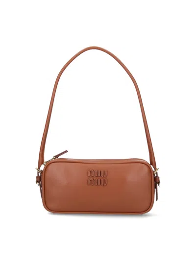 Miu Miu Logo Pouch In Brown