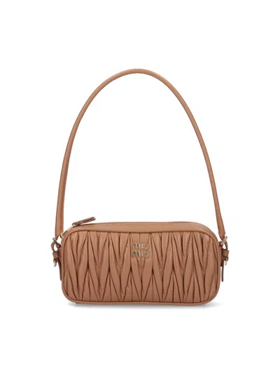 Miu Miu Logo Pouch In Brown