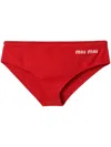 Miu Miu Logo-print Bikini Bottoms In Red