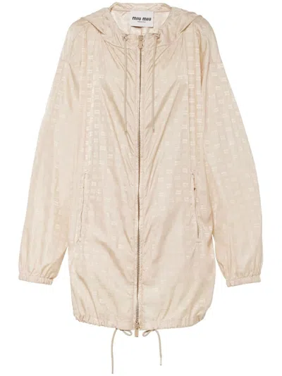Miu Miu Logo-print Zipped Blouson Jacket In Neutrals