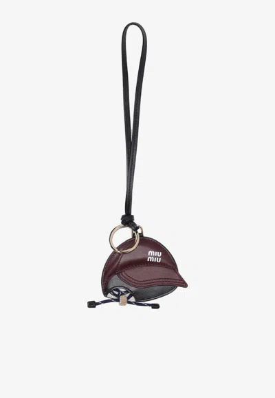 Miu Miu Logo Print Cap Keychain In Brown