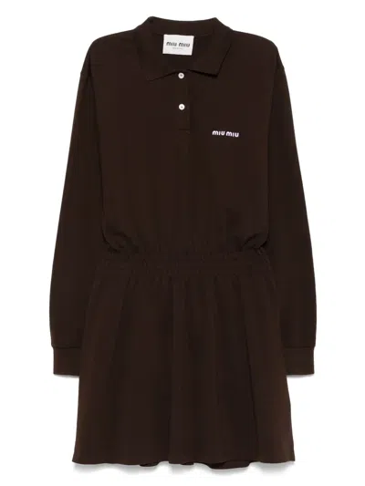 Miu Miu Logo-print Cotton Dress In Black