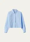 Miu Miu Logo-lettering Raw-cut Shirt In F0012 Cielo