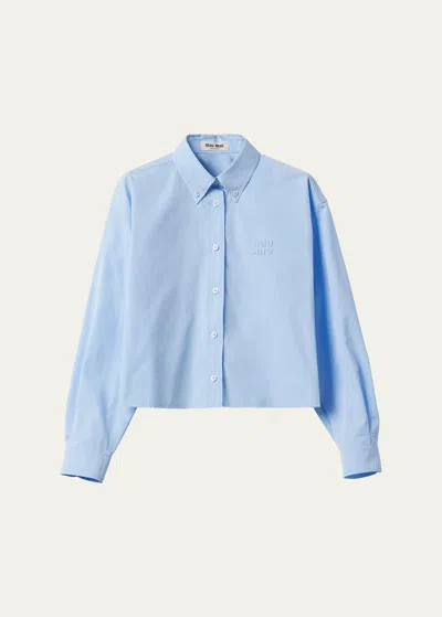 Miu Miu Logo-lettering Raw-cut Shirt In Blue