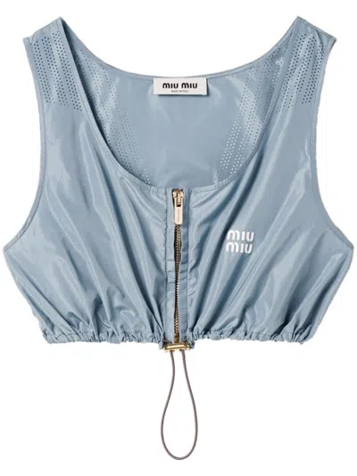 Miu Miu Logo-print Crop Top In Gray