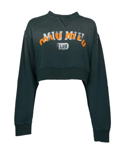 Miu Miu Logo-print Cropped Sweatshirt In Green