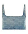 Miu Miu Printed Denim Crop-top In Gray
