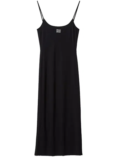 MIU MIU LOGO-PRINT JERSEY MIDI DRESS