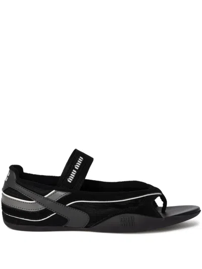 Miu Miu Logo-print Sandals In Black