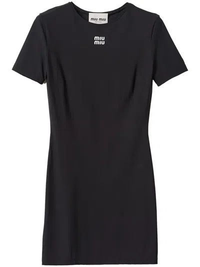 MIU MIU LOGO-PRINT SHORT-SLEEVE MINIDRESS