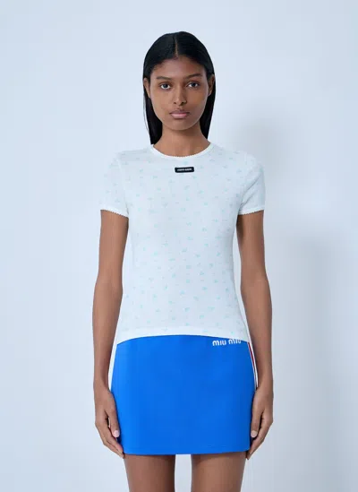 Miu Miu Logo Print T-shirt In Blue