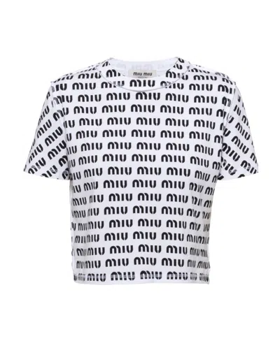 Miu Miu Logo-print T-shirt In White