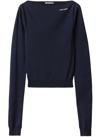 Miu Miu Logo-print Top In Blue