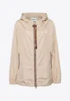 Miu Miu Logo Print Windbreaker Jacket In Beige
