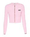 Miu Miu Logo-print Zip-up Cardigan In Pink