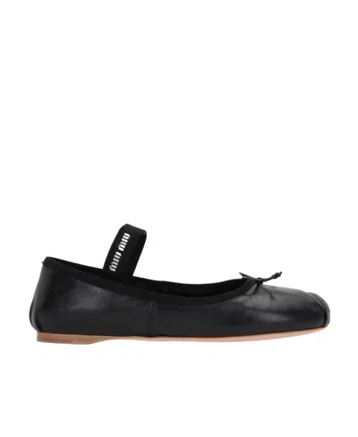 Miu Miu Logo-printed Bow Detailed Ballerina Shoes In Animal Print