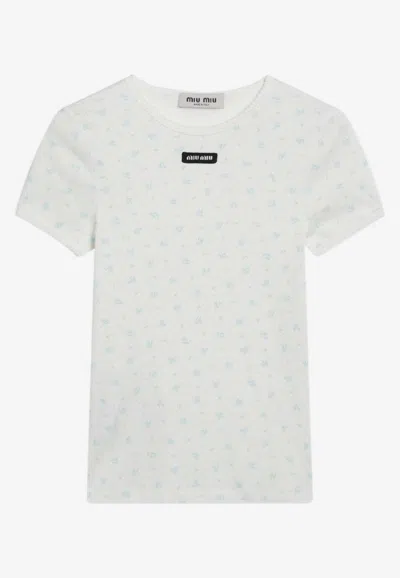 Miu Miu Logo-printed Crewneck T-shirt In White