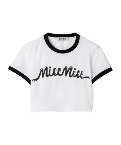 Miu Miu Logo-printed Cropped T-shirt